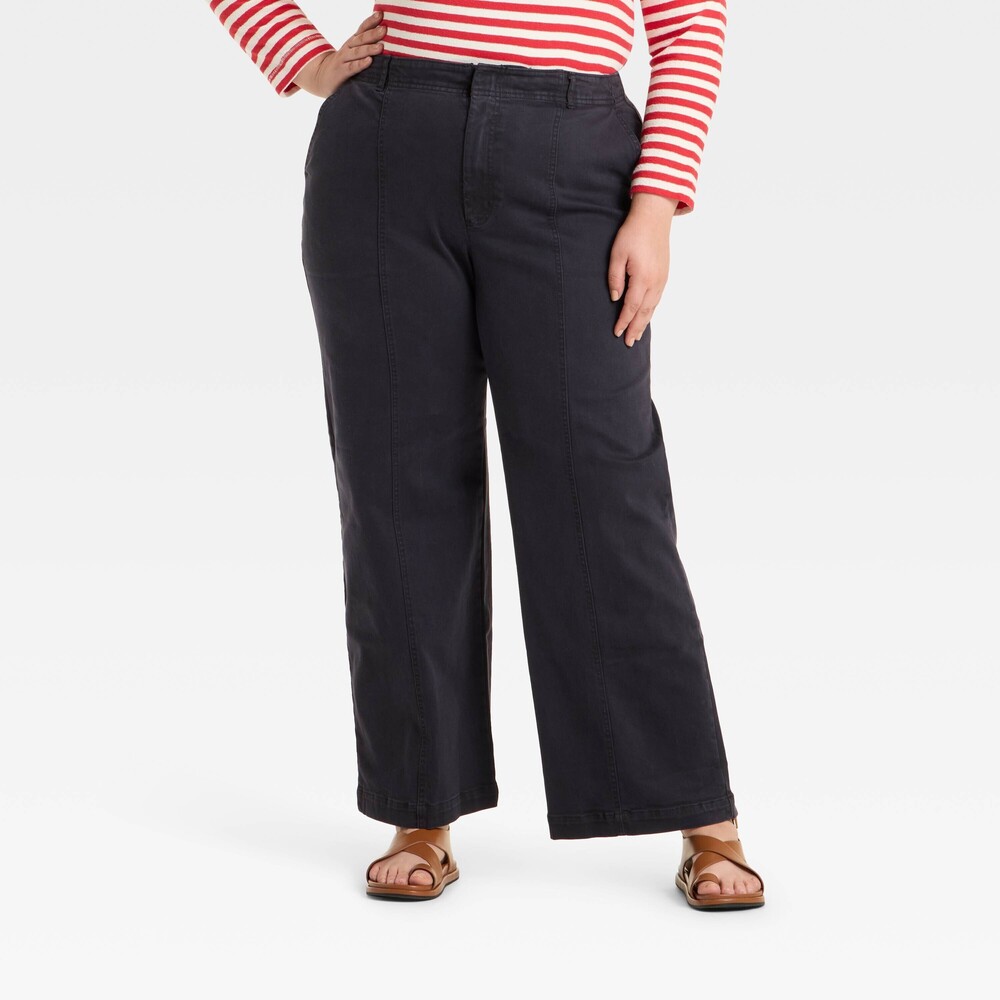High-Rise Wide Leg Pants - Navy Blue 8